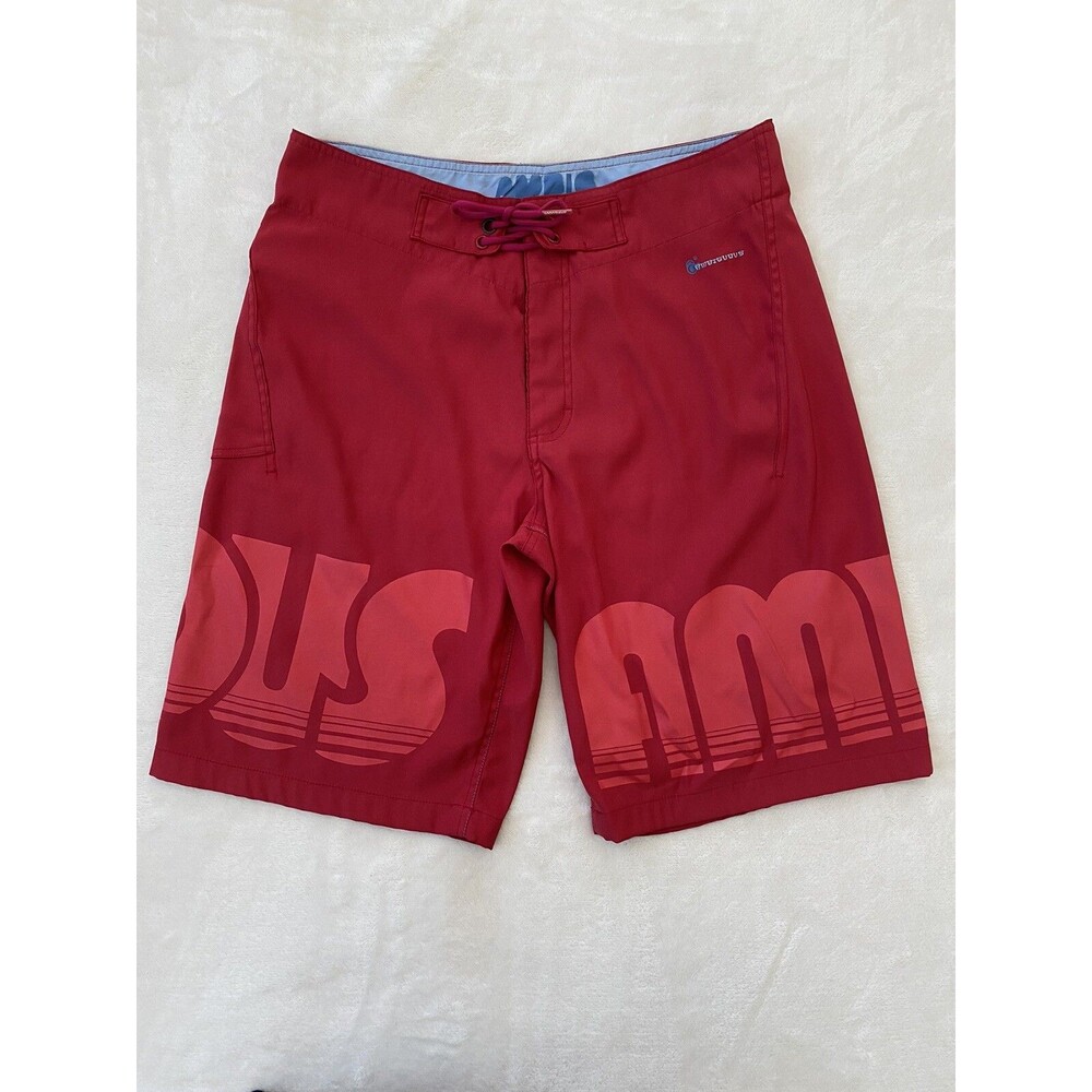 Ambiguous Men’s Board Shorts Size 31 Red Graphic Surf Swim Stretch 20” Outseam